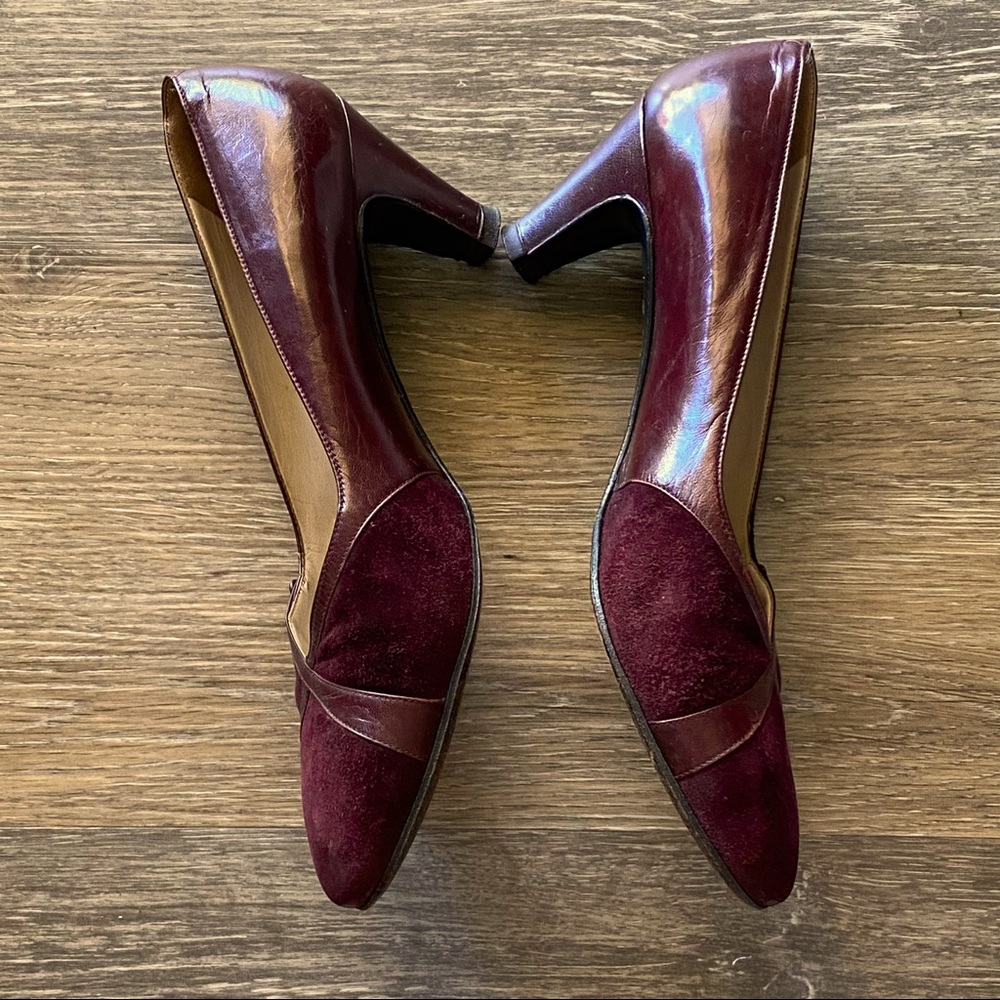Vintage Burgundy Wine Suede Leather High Heel Pumps